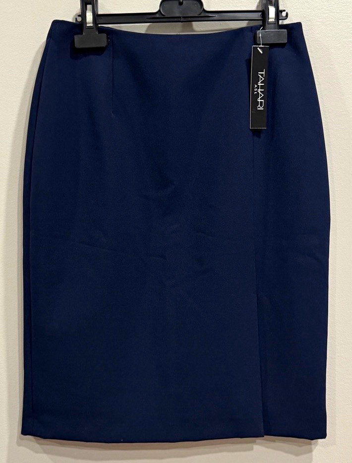 Tahari ASL Edee Women Navy Solid Pencil Skirt Knee Length Regular Size 2 Work Tahari ASL Edee Women Navy Solid Pencil Skirt Knee Length Regular Size 2 Work