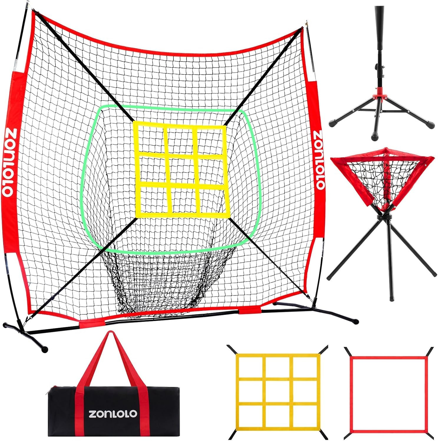 Red Portatil Beisbol Softbol 6x6Ft con Marco Fuerte Tee Caddy y 2 Zonas Strike Red Portatil Beisbol Softbol 6x6Ft con Marco Fuerte Tee Caddy y 2 Zonas Strike