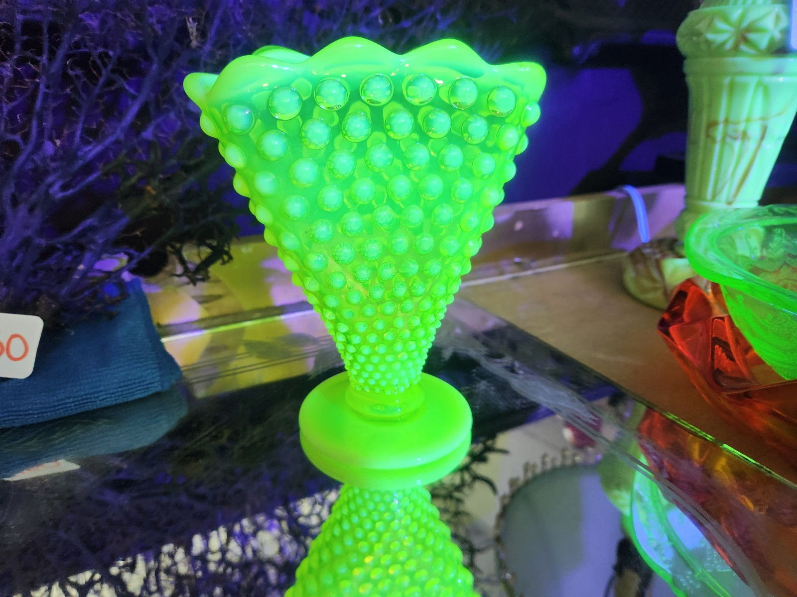 Fenton Yellow Opalescent Hobnail Small Fan Vase 6\ Fenton Yellow Opalescent Hobnail Small Fan Vase 6\