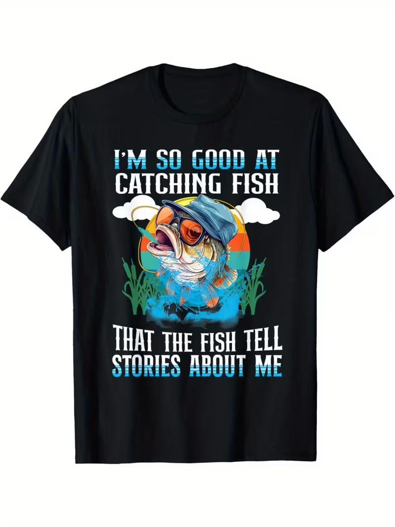 Men's Humorous Fishing Graphic T-Shirt - 
