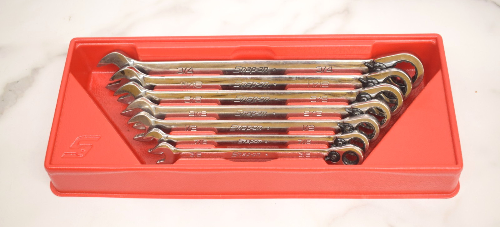 Snap-On SOEXR Series SAE Reversible Flank Plus Ratcheting Wrench 7Pc Set 3/8-3/4