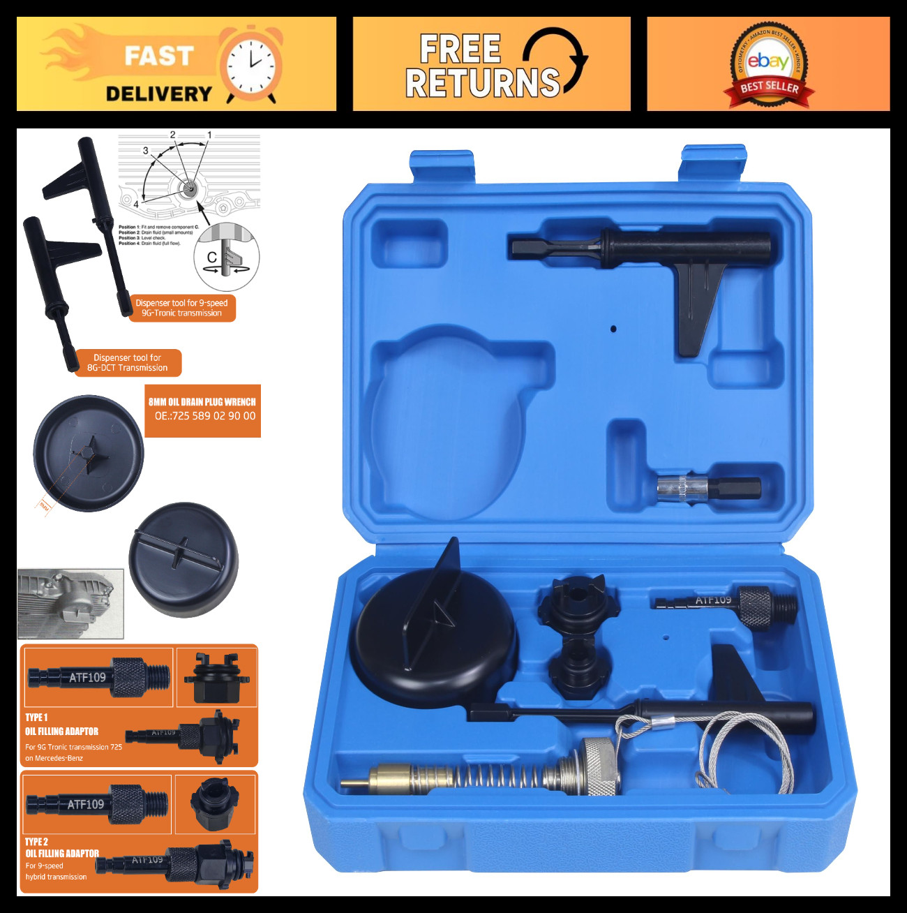 8pcs Transmission Oil Filling Tool Kit for Mercedes 7G 9G 8G DCT Gearbox Oil Cha 8pcs Transmission Oil Filling Tool Kit for Mercedes 7G 9G 8G DCT Gearbox Oil Cha