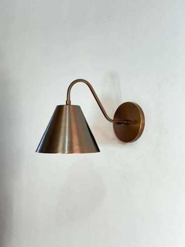 Antique Brass Cone Shade Wall Sconce - Mid Century Modern Light