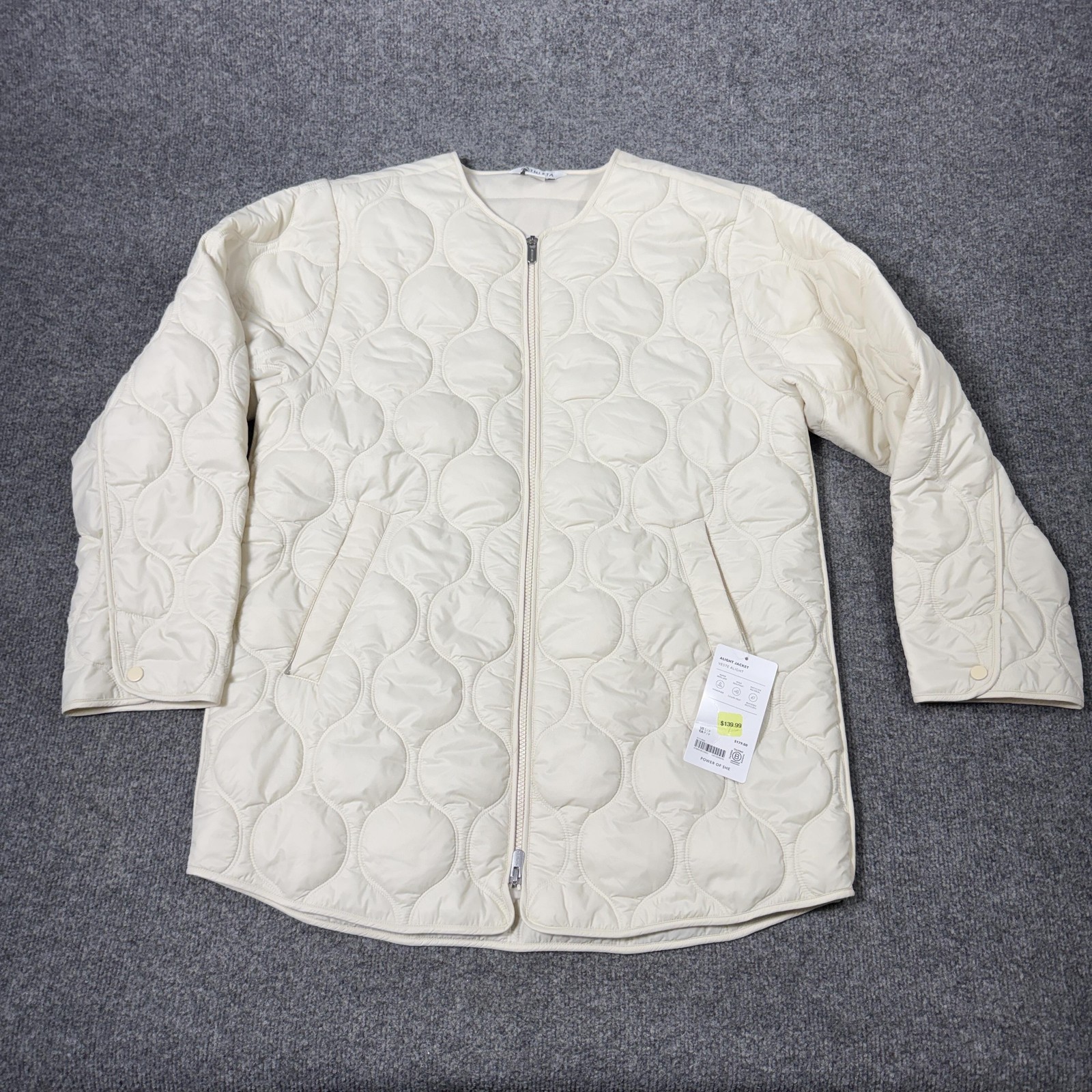 Athleta Alight Jacket Womens Small White Quilted Insulated Full Zip Mid Length