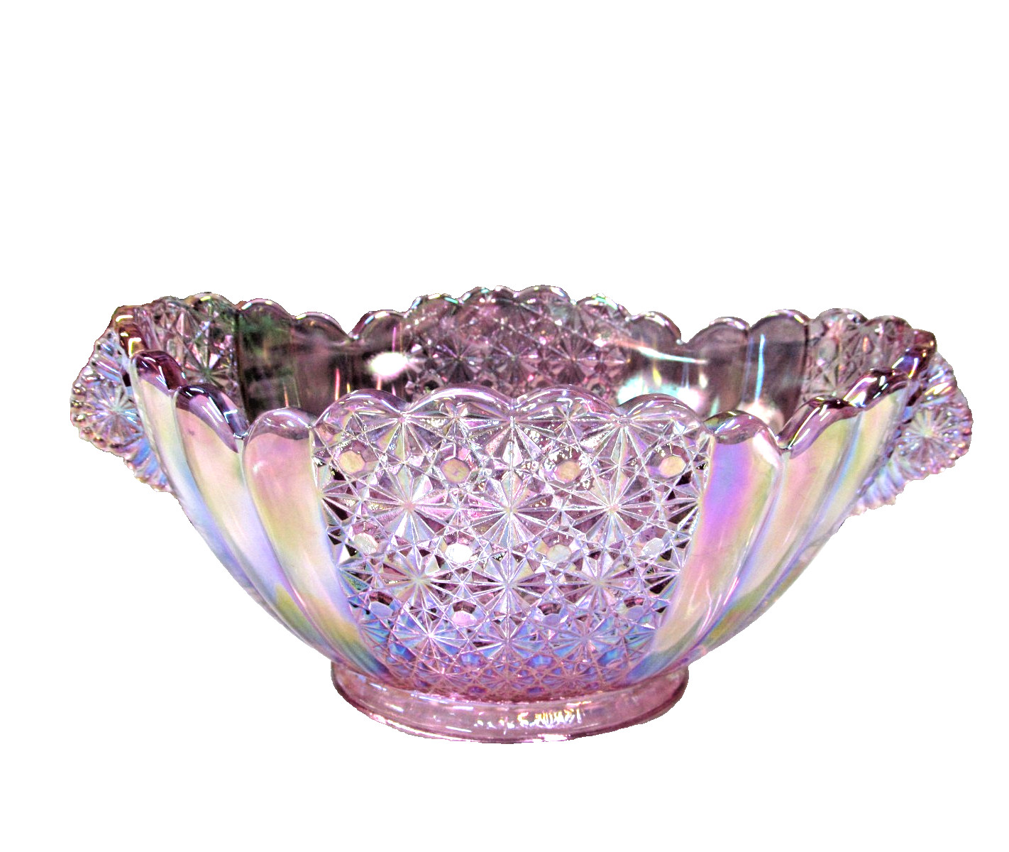 Vintage Fenton Daisy and Buttons Pink Iridscent bowl large marked pale pink