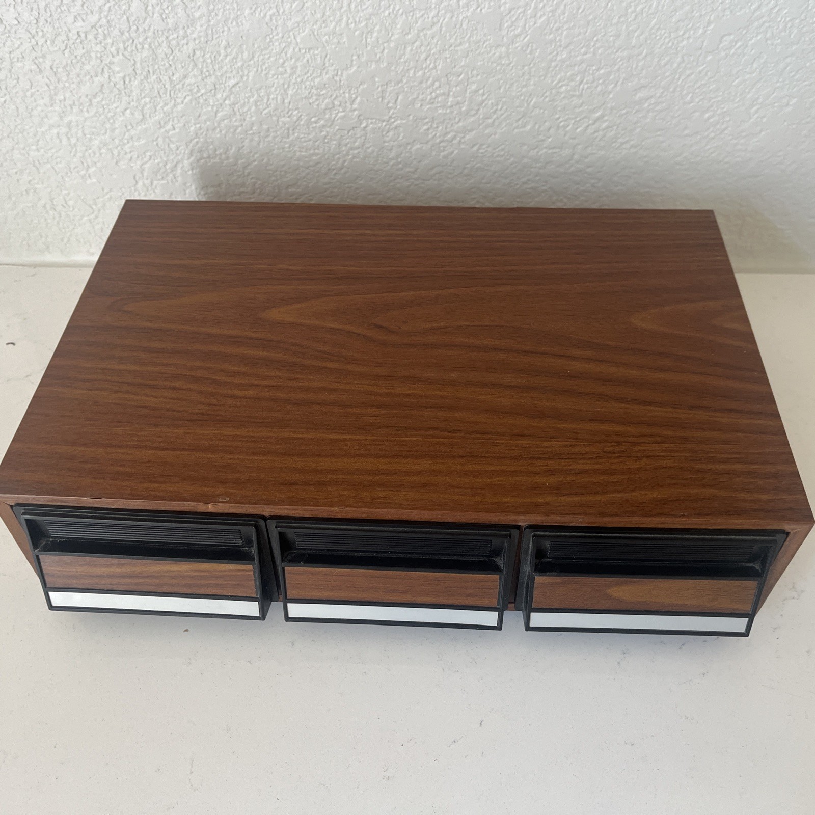 Vintage 1980s Faux Woodgrain 3 Drawer Cassette Tape Storage Case