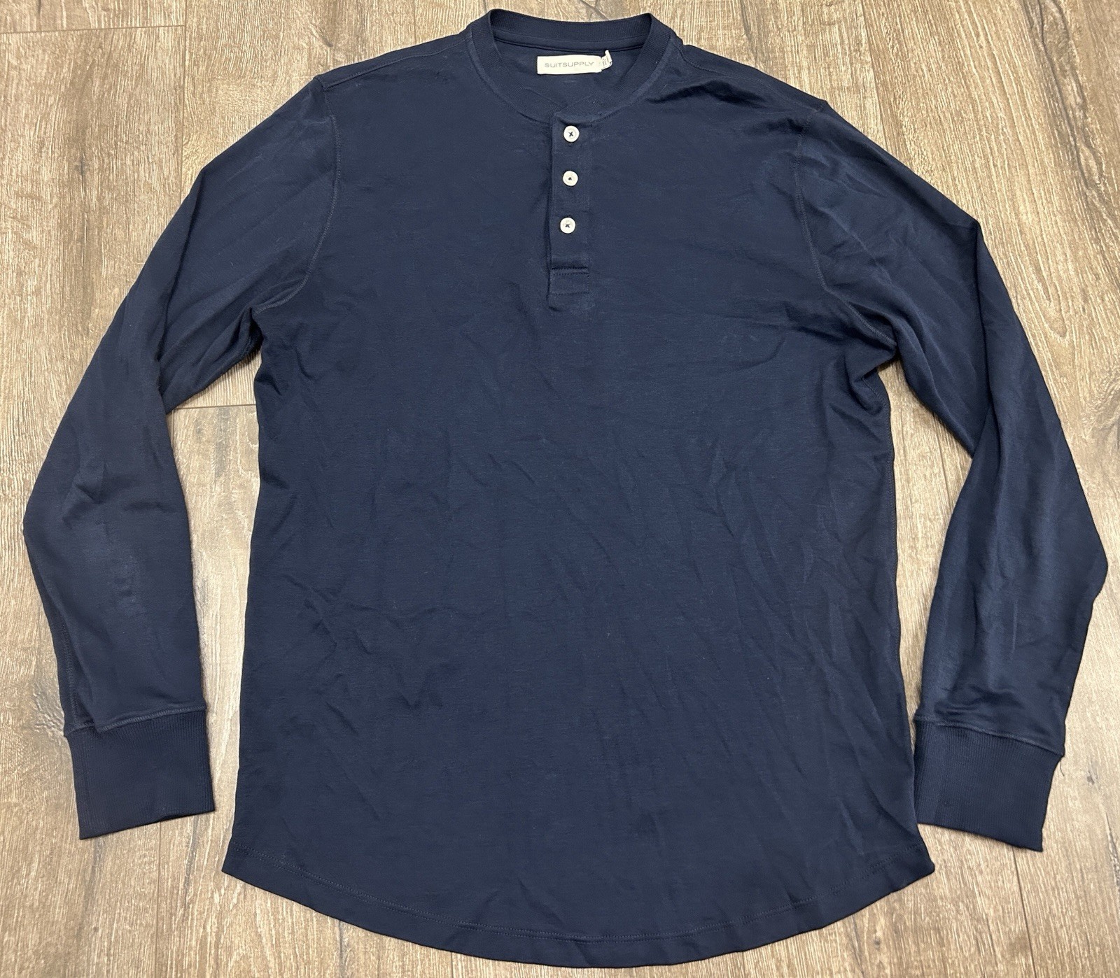Suitsupply Pima Cotton Henley Shirt Men’s Medium Casual Preppy Minimalist Navy
