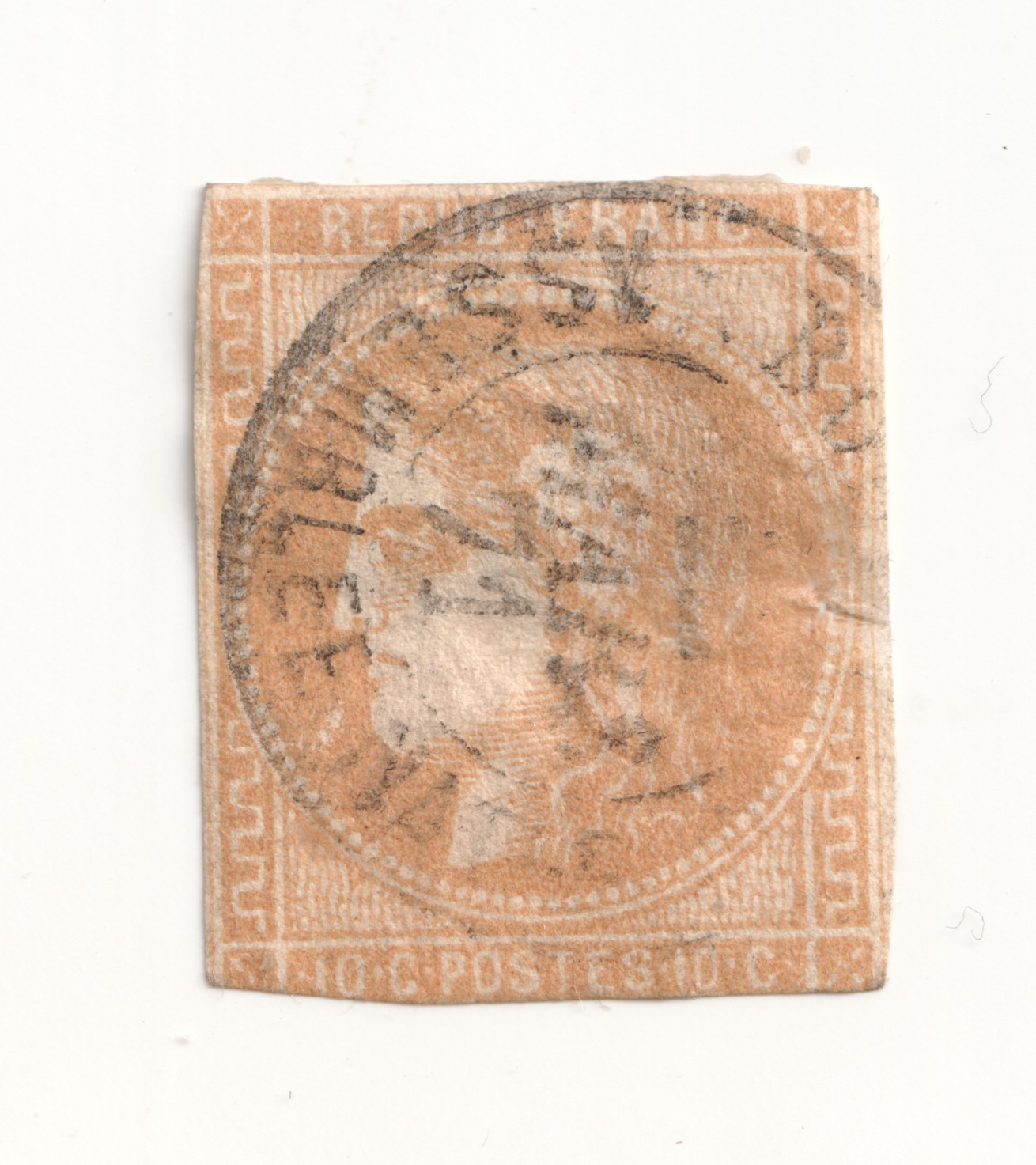 France 1871 10c Bordeaux Imperf with French National Assembly Postmark - Used France 1871 10c Bordeaux Imperf with French National Assembly Postmark - Used