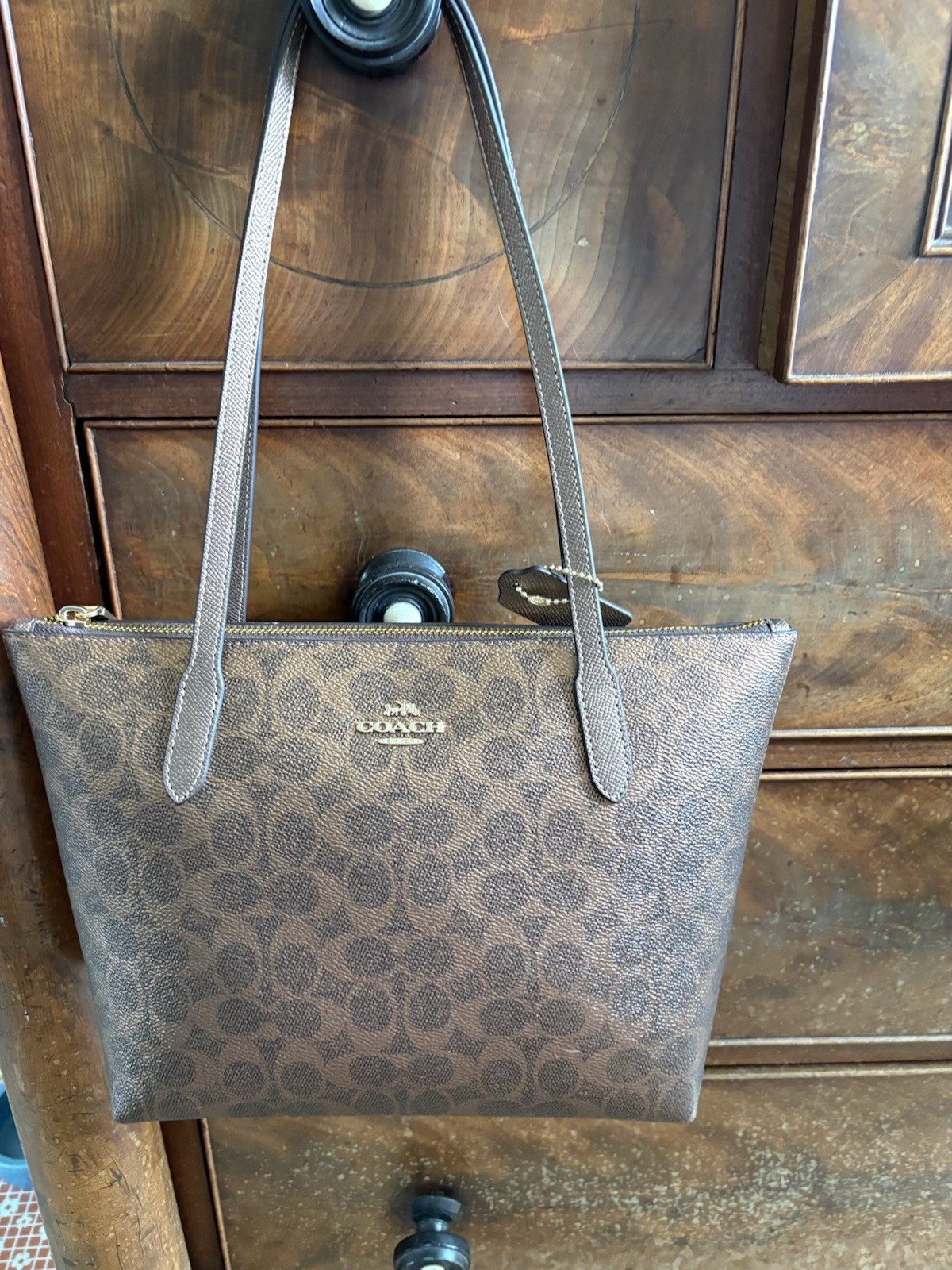 COACH SIG COPPER BROWN METALLIC FIONA ZIP TOP TOTE BAG CW396 NEW W/OUT TAG