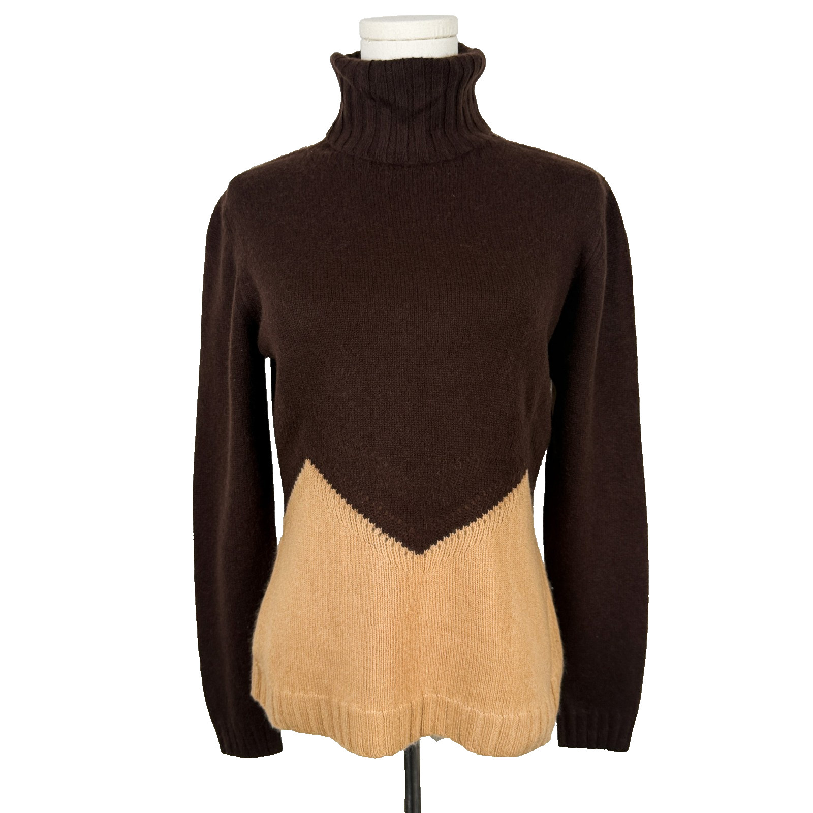 Vtg A. GIANNETTI Large 100% Cashmere Sweater Turtleneck Brown Beige Knit RENEWED