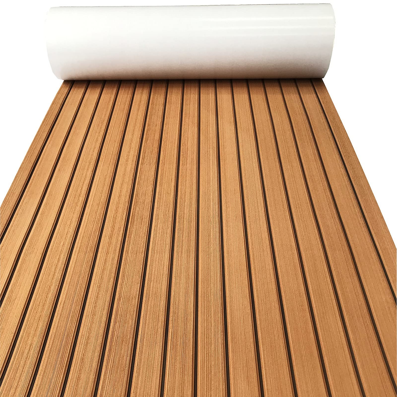 KXKZREN Boat Flooring EVA 23 x 94 inch, 15 sq.ft, Brown With Black Seam Lines 