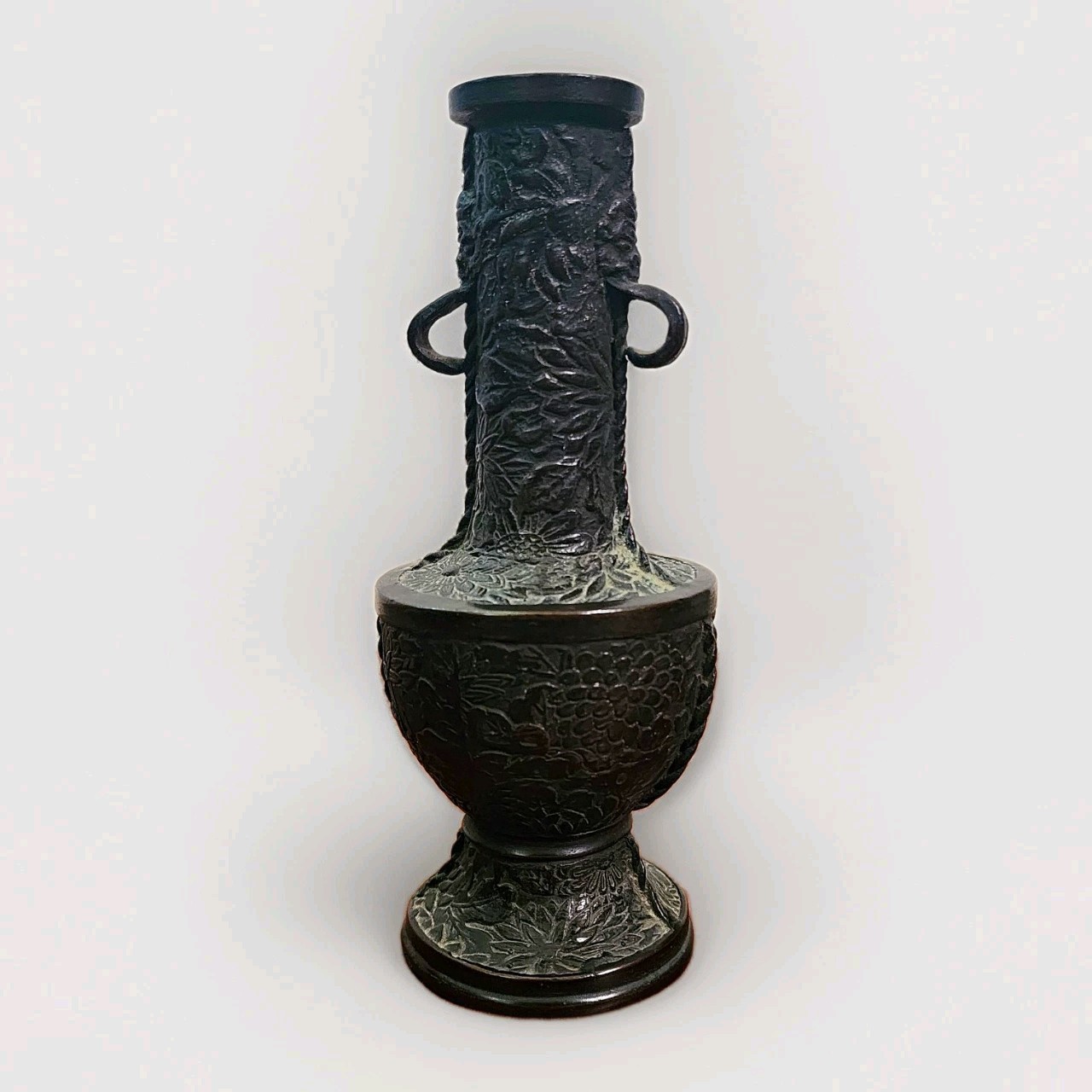 Antique Chinese Bronze Relief Floral Vase 7\