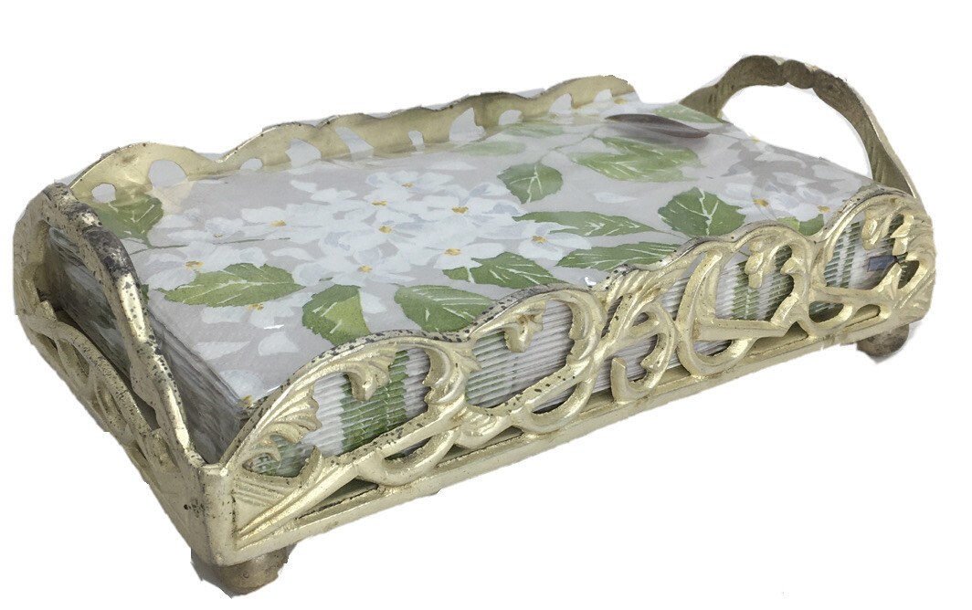 Napkin Caddy Disposable Spring Themed Guest Napkins Elegant Silver Toned Metal Napkin Caddy Disposable Spring Themed Guest Napkins Elegant Silver Toned Metal