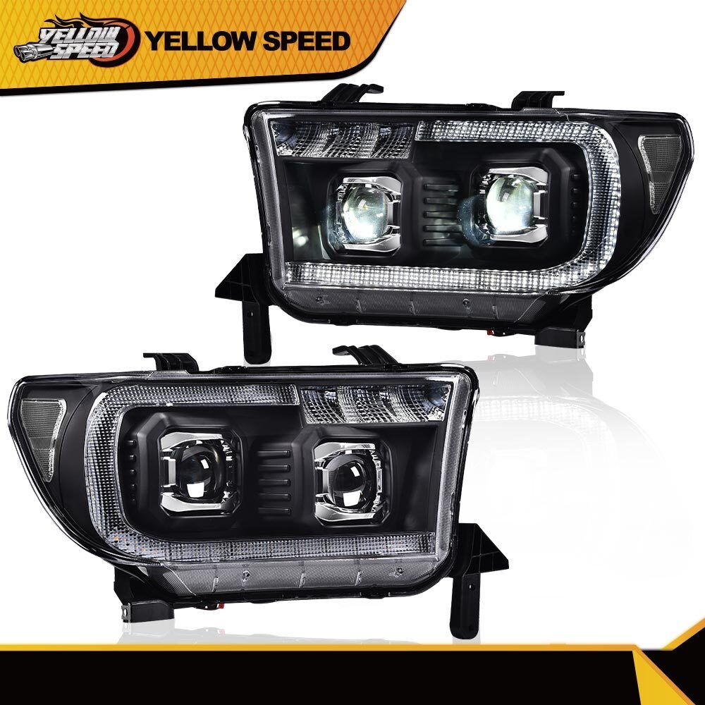Black/Clear LED Tube Projector Headlights Fit For 07-13 Tundra 08-17 Sequoia New