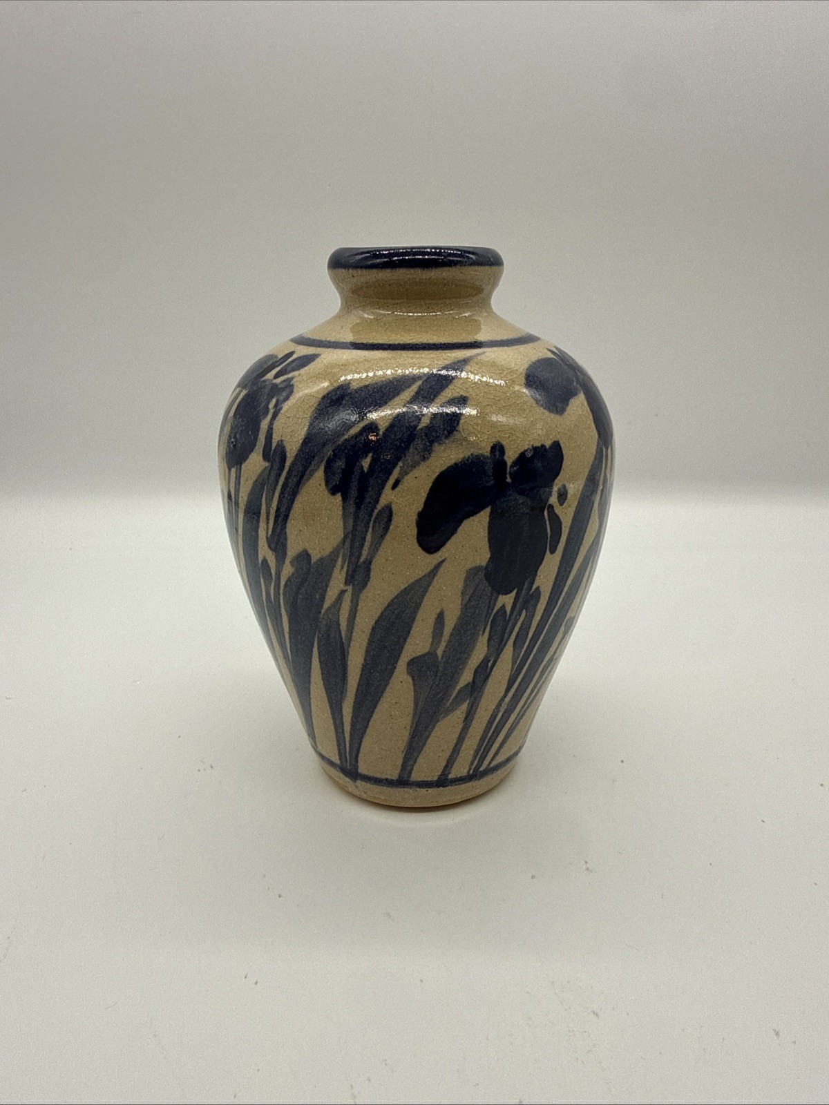 Vintage- Blue Iris Vase Stoneware Pottery signed by artist Vintage- Blue Iris Vase Stoneware Pottery signed by artist