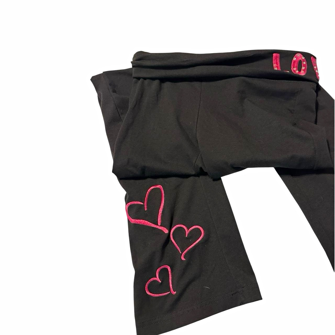 Body Central LOVE Womens S Black Pink low Rise 90’s yoga pants  Rhinestone Heart