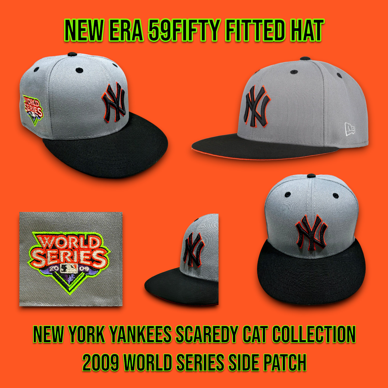 New Era New York Yankees 59FIFTY Fitted Hat Scaredy Cat Collection 2009 WS 7 3/8 New Era New York Yankees 59FIFTY Fitted Hat Scaredy Cat Collection 2009 WS 7 3/8