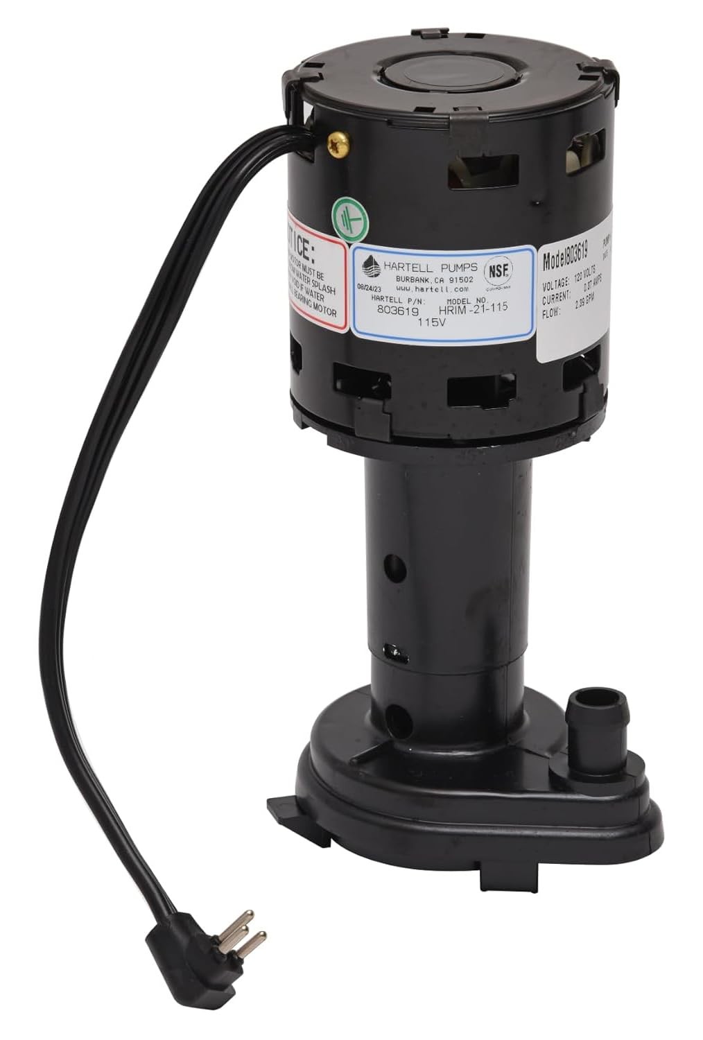 Hartell Ice Machine Pump,Screened Intake,1/3 hp HRIM-21-115 - 1 Each