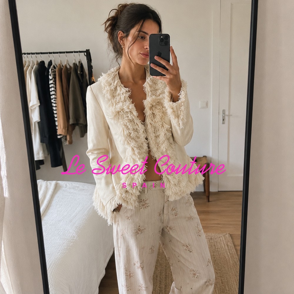 ZARA WOMAN NWT FW26 ZW COLLECTION LINEN BLEND FRINGED JACKET ecru 7012/800/712 ZARA WOMAN NWT FW26 ZW COLLECTION LINEN BLEND FRINGED JACKET ecru 7012/800/712