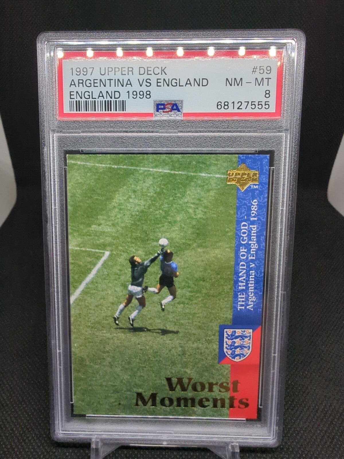 1997 Upper Deck England Worst Moments Diego Maradona The Hand of God #59 PSA 8 1997 Upper Deck England Worst Moments Diego Maradona The Hand of God #59 PSA 8