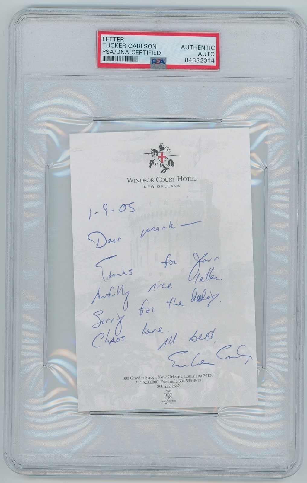 President? Tucker Carlson Handwritten Letter Autograph Trump Republican 1/9/05
