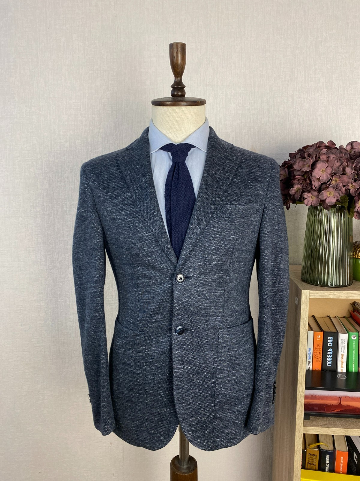 LBM 1911 Blue Melange Linen Mix Jersey Unlined Patch Pockets Dandy Jacket 36