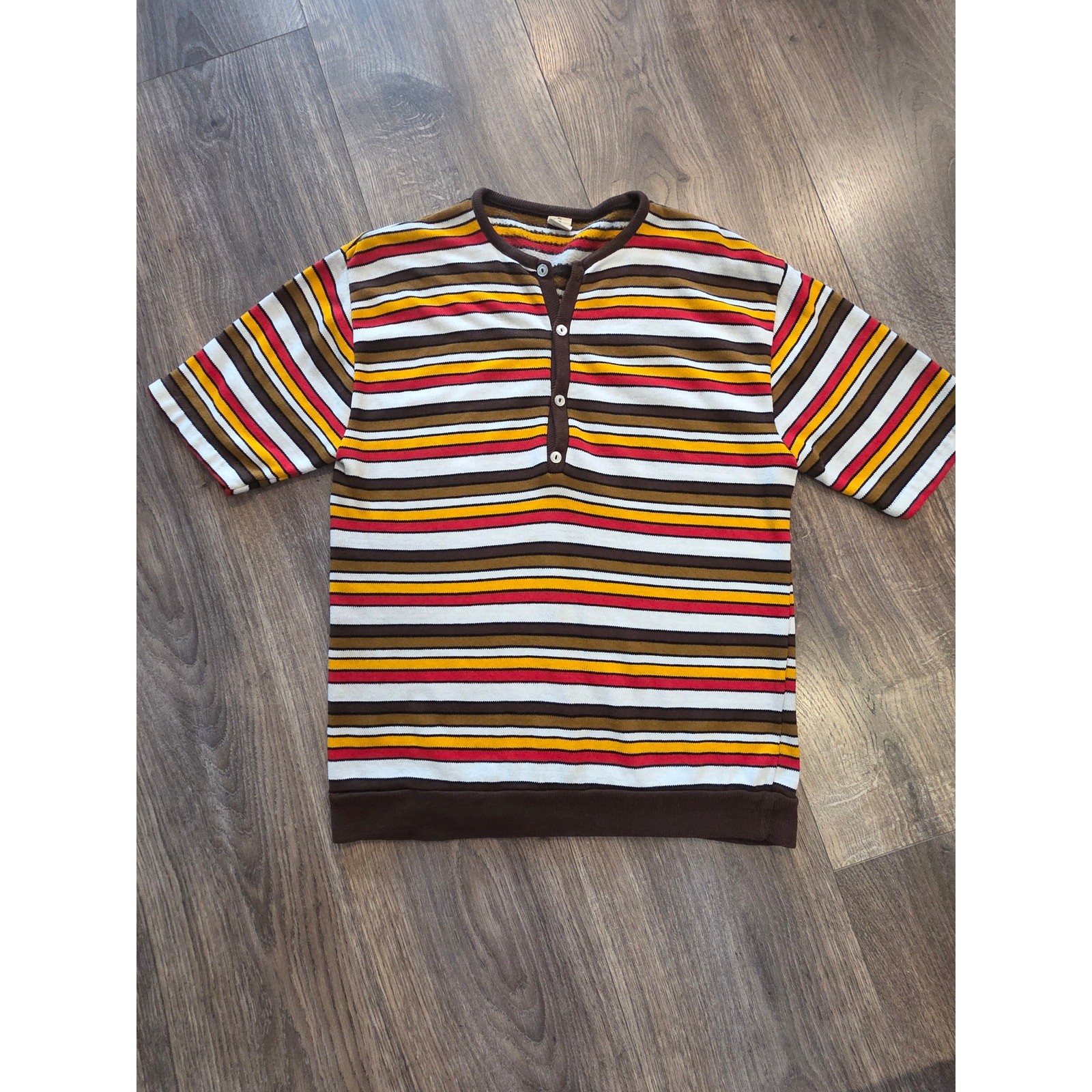 Vtg 60s 70s Towncraft Plus Penneys Striped Knit Henley Shirt Mens XL Mod Surf