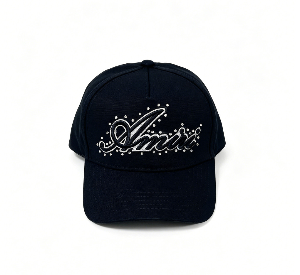 NWT Black Amiri Crystal Rhinestone Script Embroidery Streetwear Baseball Cup NWT Black Amiri Crystal Rhinestone Script Embroidery Streetwear Baseball Cup