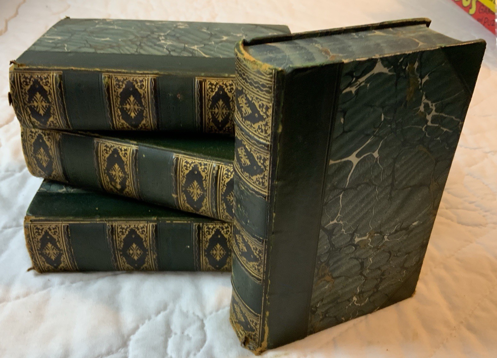 4 Antique Books, 1800 - 1833, Leather Bound, Marbled, Blue & Gold, Homer, Ovid