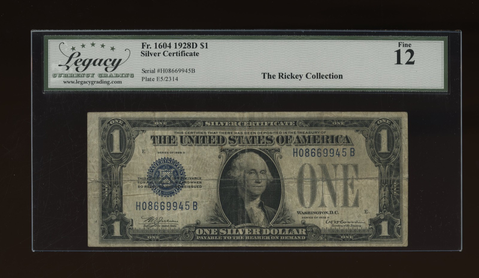 DBR Scarce 1928-D $1 Silver Fr. 1604 HB Block Legacy 12 Serial H08669945B DBR Scarce 1928-D $1 Silver Fr. 1604 HB Block Legacy 12 Serial H08669945B