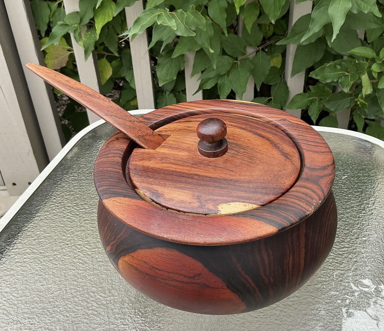 Lg Handcrafted Turned Cocobolo Wood Tureen 8\