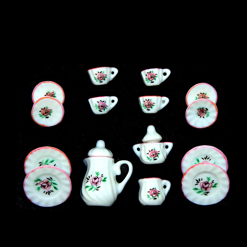 15PC Dollhouse Miniature 1:12 Scale Tea Set Cup Kitchen Kit Accessories Ceramic