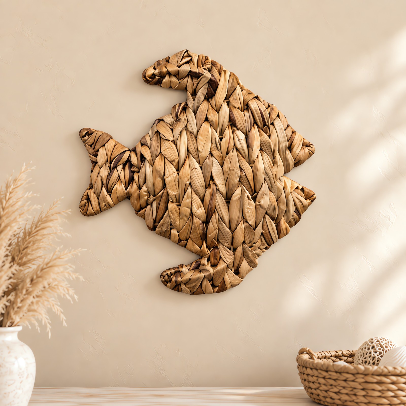 Handmade Fish Nursery Wall Decor Large 25 cm Woven Paper Rope Wall Hanging
