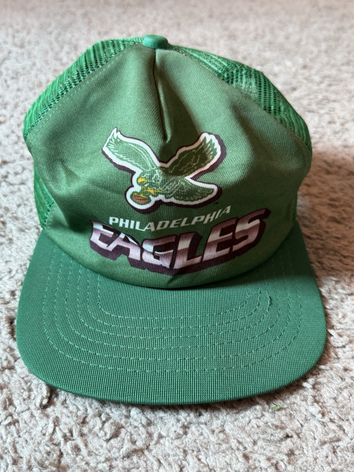 Vintage New Era Philadelphia Eagles Trucker Hat Mesh Script Snapback USA Made