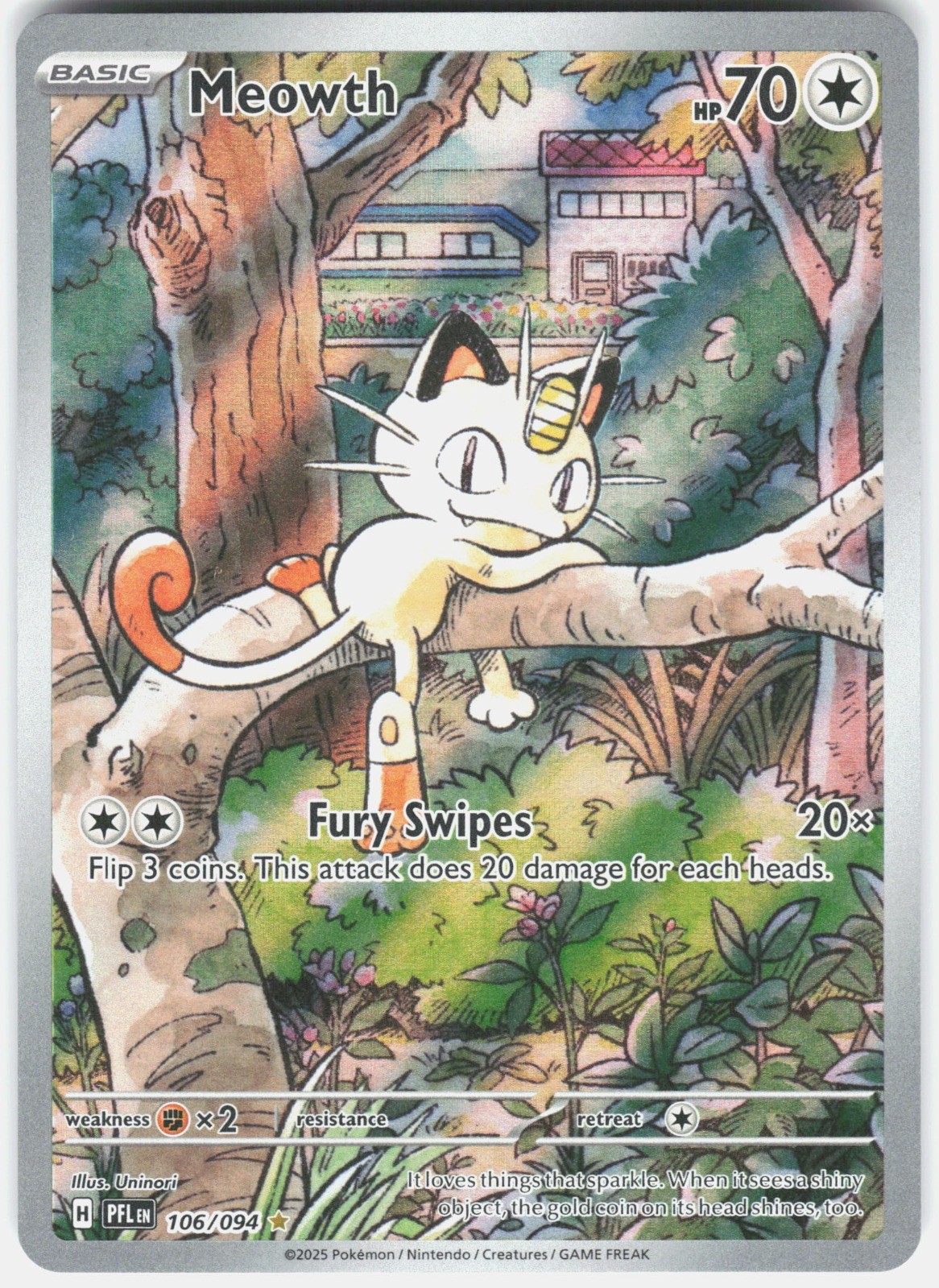 Meowth Holo Illustration Rare ME02: Phantasmal Flames 106/094 NM Meowth Holo Illustration Rare ME02: Phantasmal Flames 106/094 NM