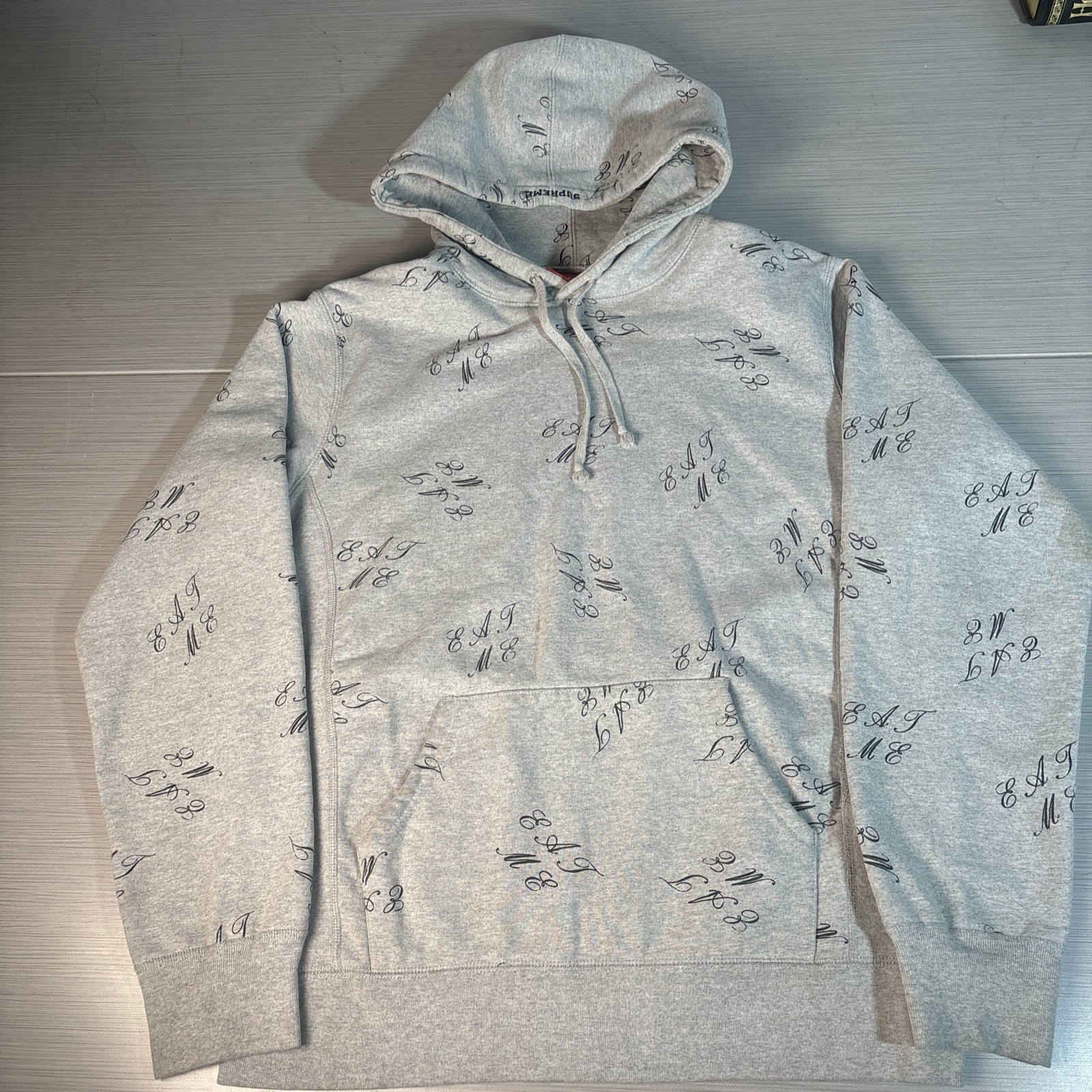 Supreme Hoodie Grey Pullover EAT ME Mens Large FW15 2015 Supreme Hoodie Grey Pullover EAT ME Mens Large FW15 2015