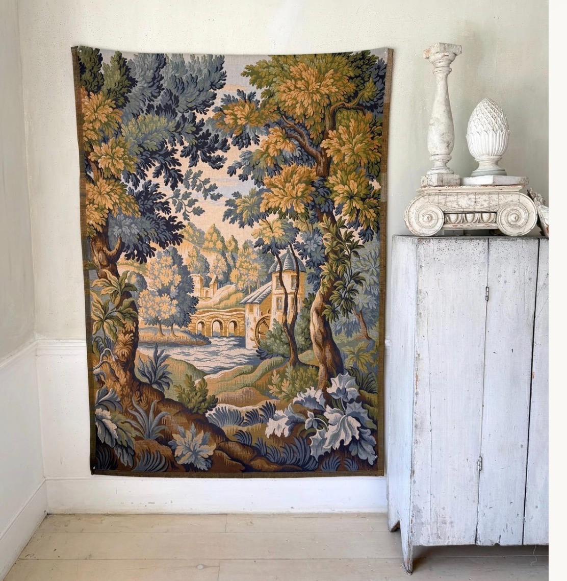 French Jaquard Verdure Landscape Wall Hanging Pastoral River Chateau 50 x 70