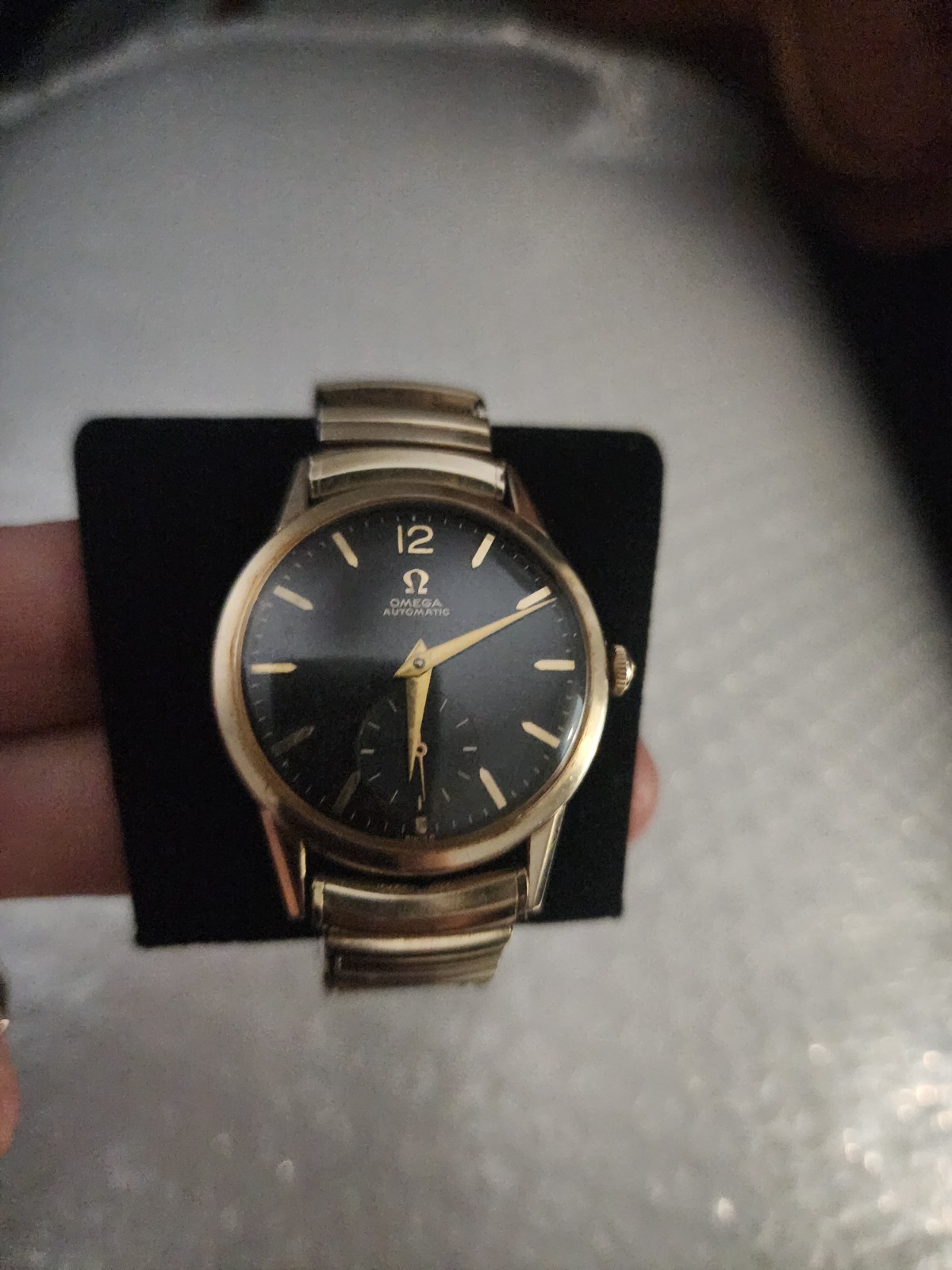 Omega Bumper Swiss Watch Automatic Cal. 490 10k Gold Filled Black Dial VINTAGE