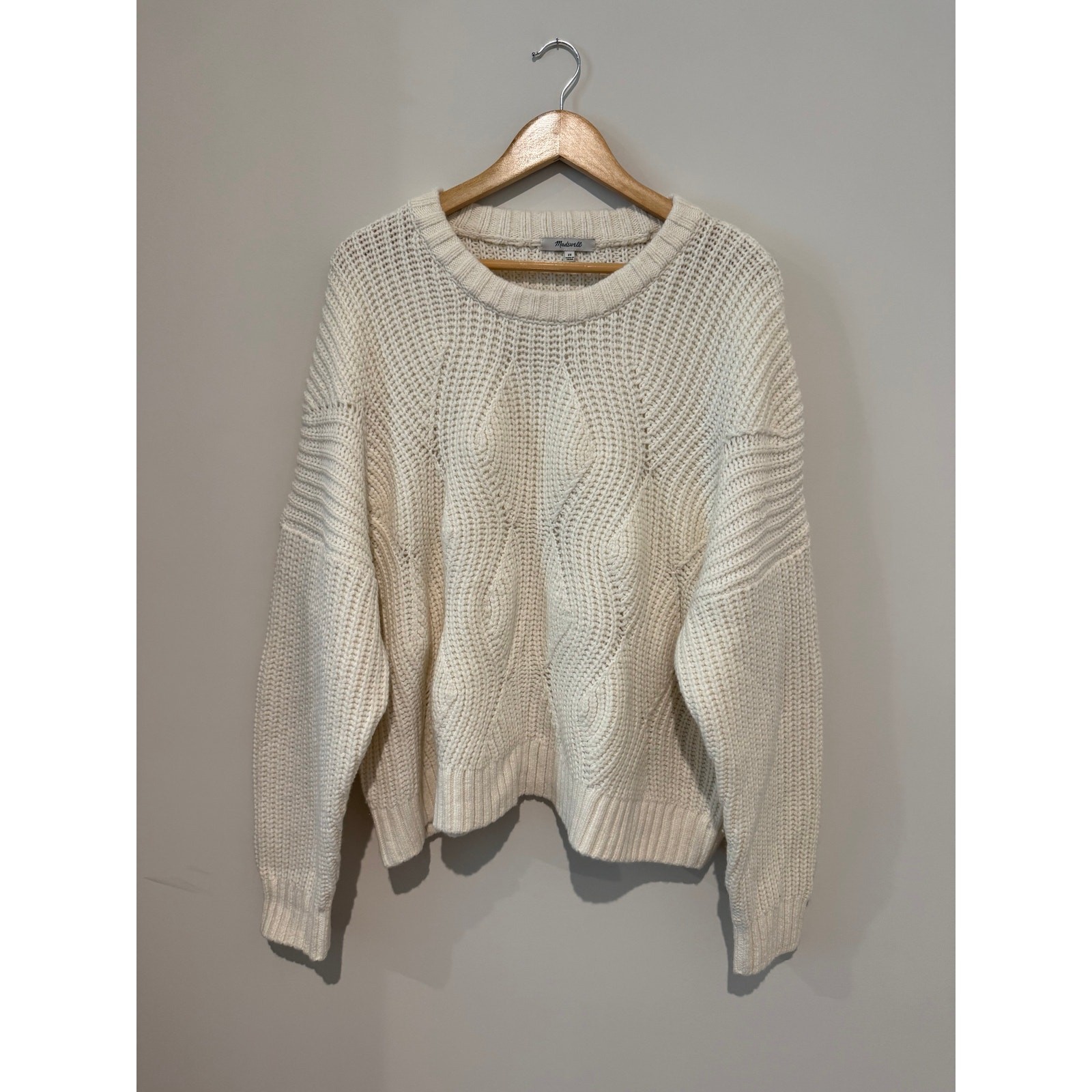 NWOT Madewell Everett Cable Knit Cream Boxy Sweater Plus 2X Academia Cottagecore