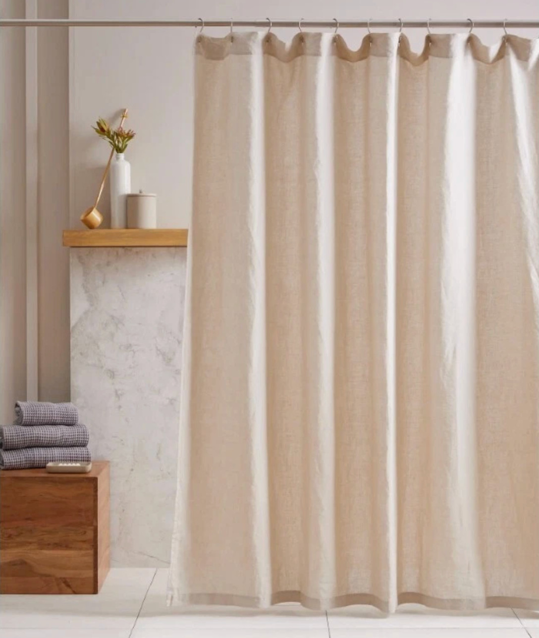 Quince European Linen Shower Curtain 72x72 Sand Discontinued OEKO-TEX 100% Linen