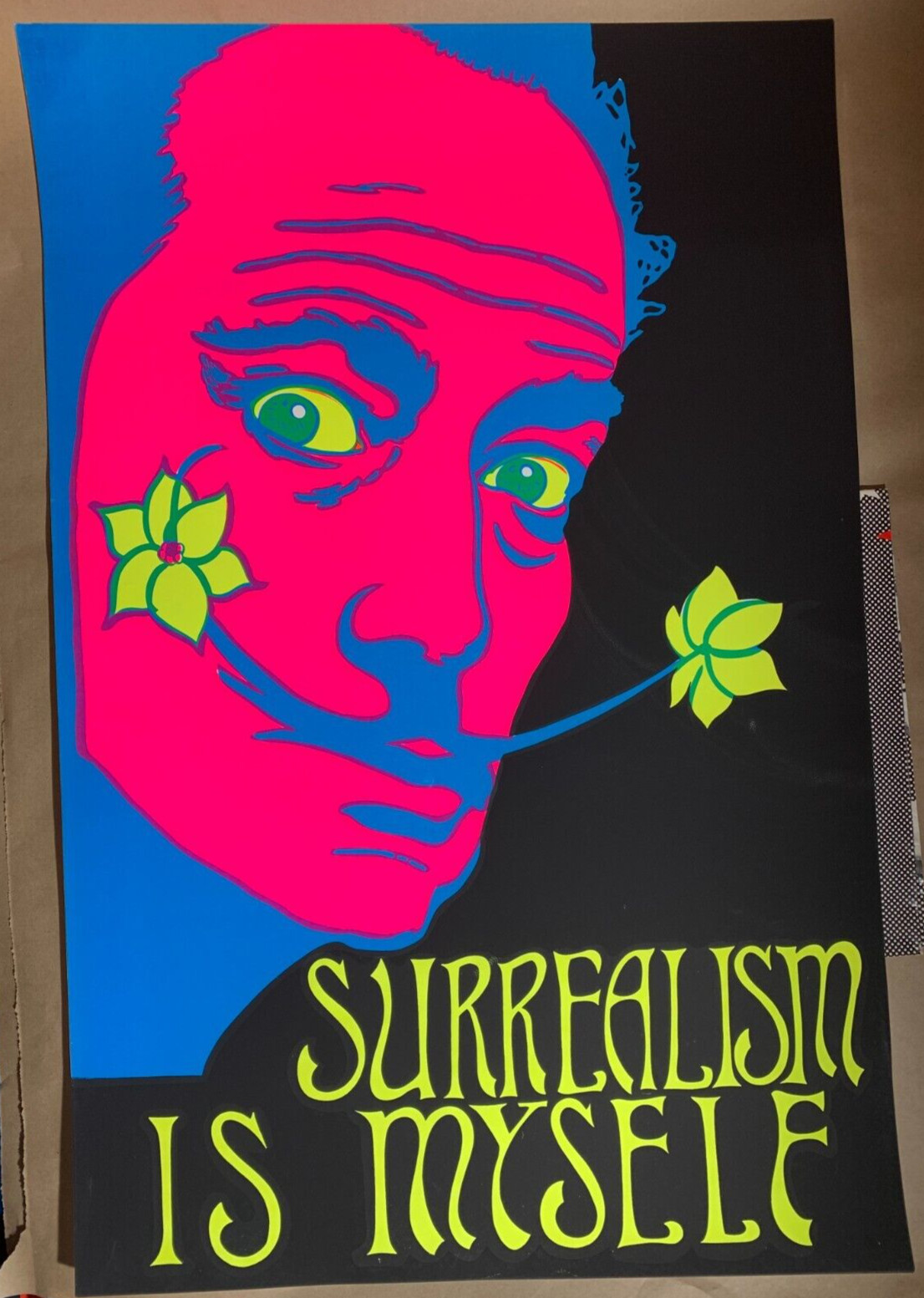 SURREALISM IS MYSELF VINTAGE 1969 SALVADOR DALI HEADSHOP BLACKLIGHT POSTER -NICE