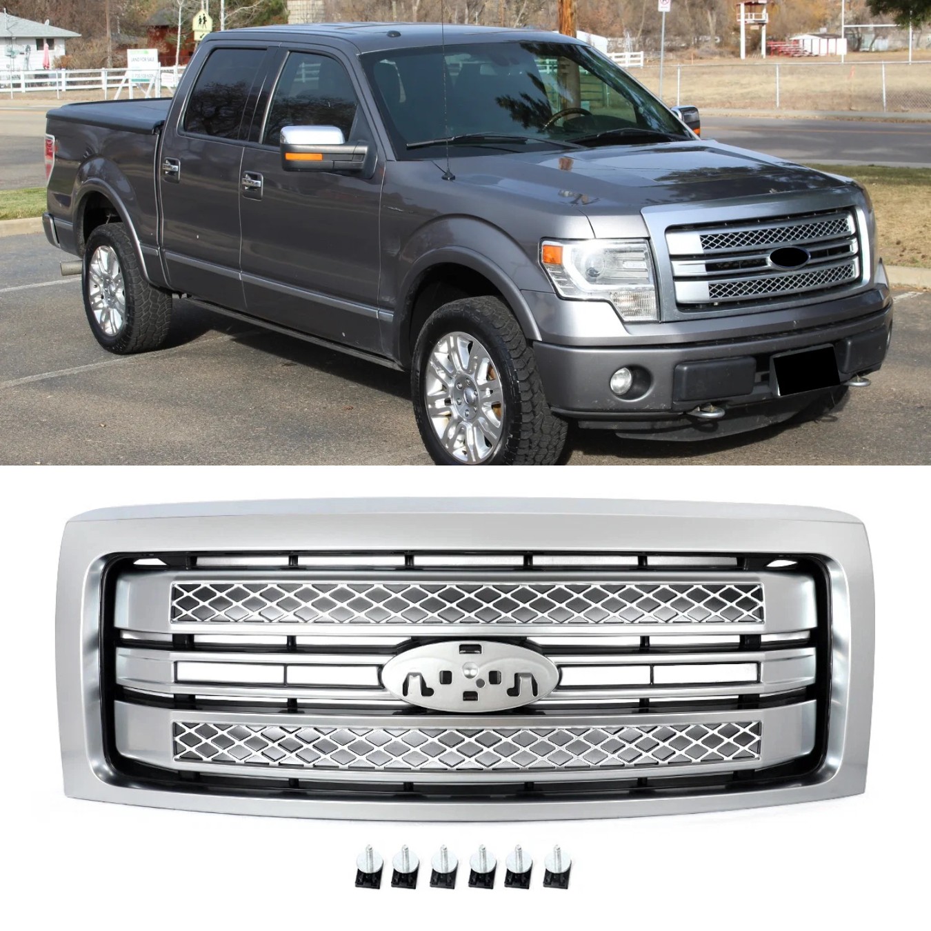 Brushed Satin Aluminum Front Grille Fit For 2009-2014 Ford F-150 F150 Platinum