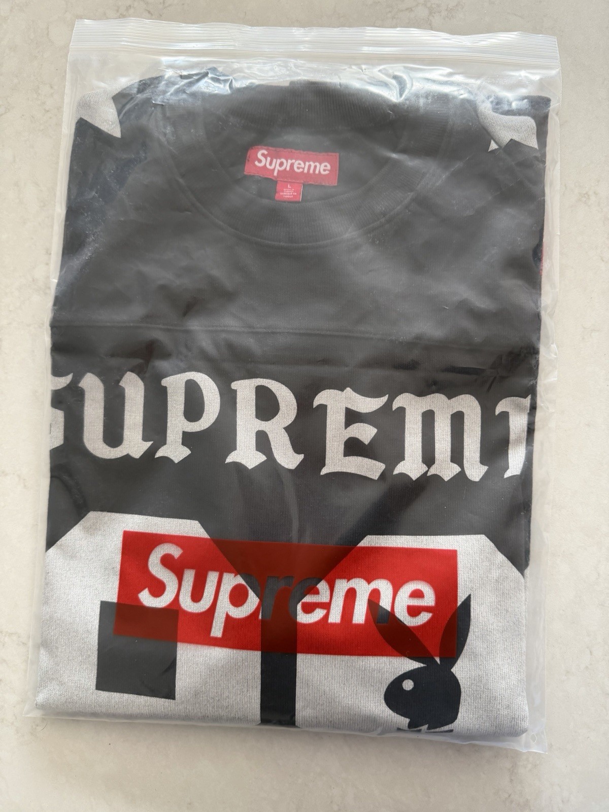 Size L SS26 Supreme Playboy L/S Football Top Longsleeve Jersey Black NEW IN HAND Size L SS26 Supreme Playboy L/S Football Top Longsleeve Jersey Black NEW IN HAND
