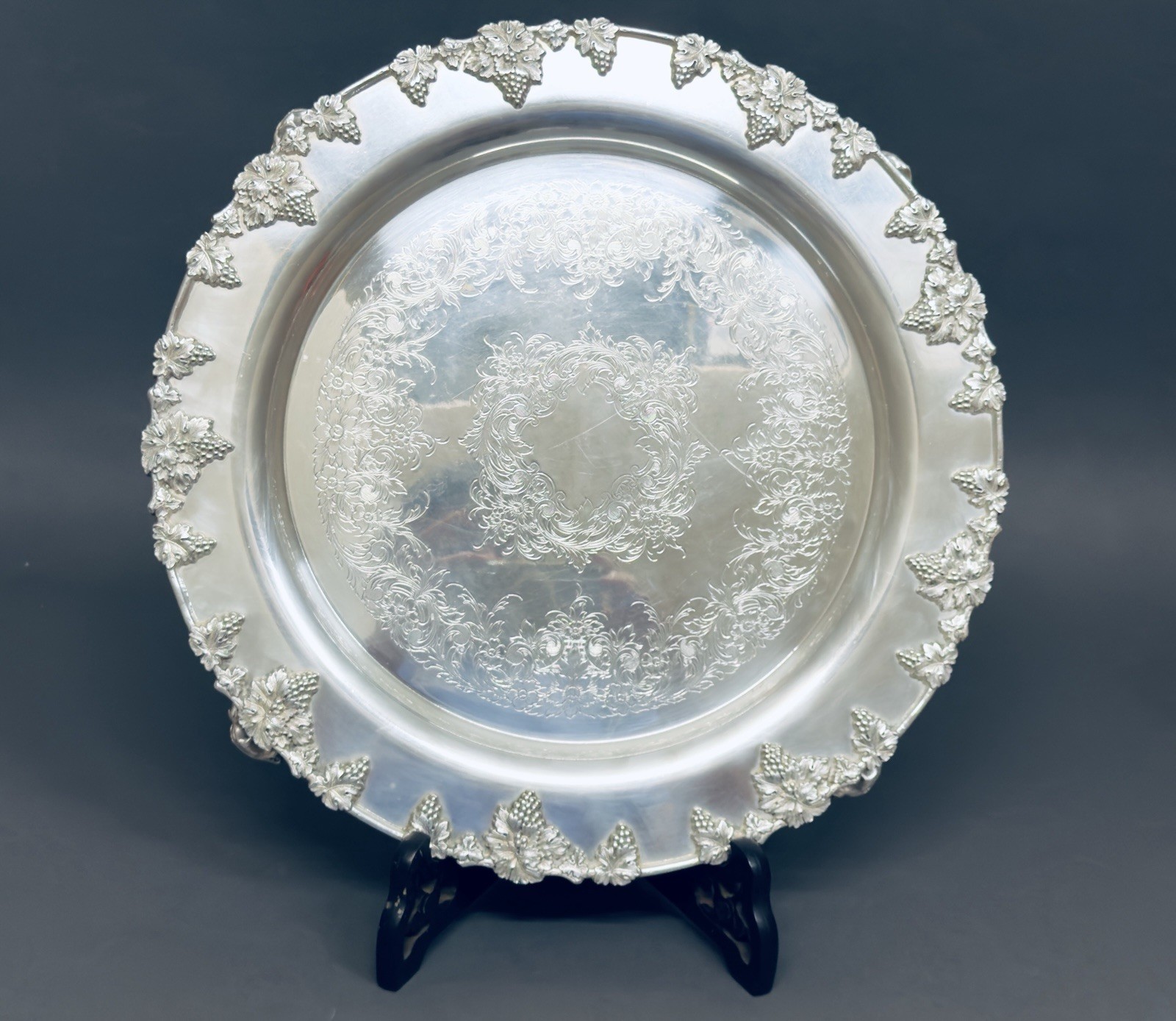Stunning Antique Footed Grape Vines E. G. Webster & Son Silver Plate Tray Stunning Antique Footed Grape Vines E. G. Webster & Son Silver Plate Tray