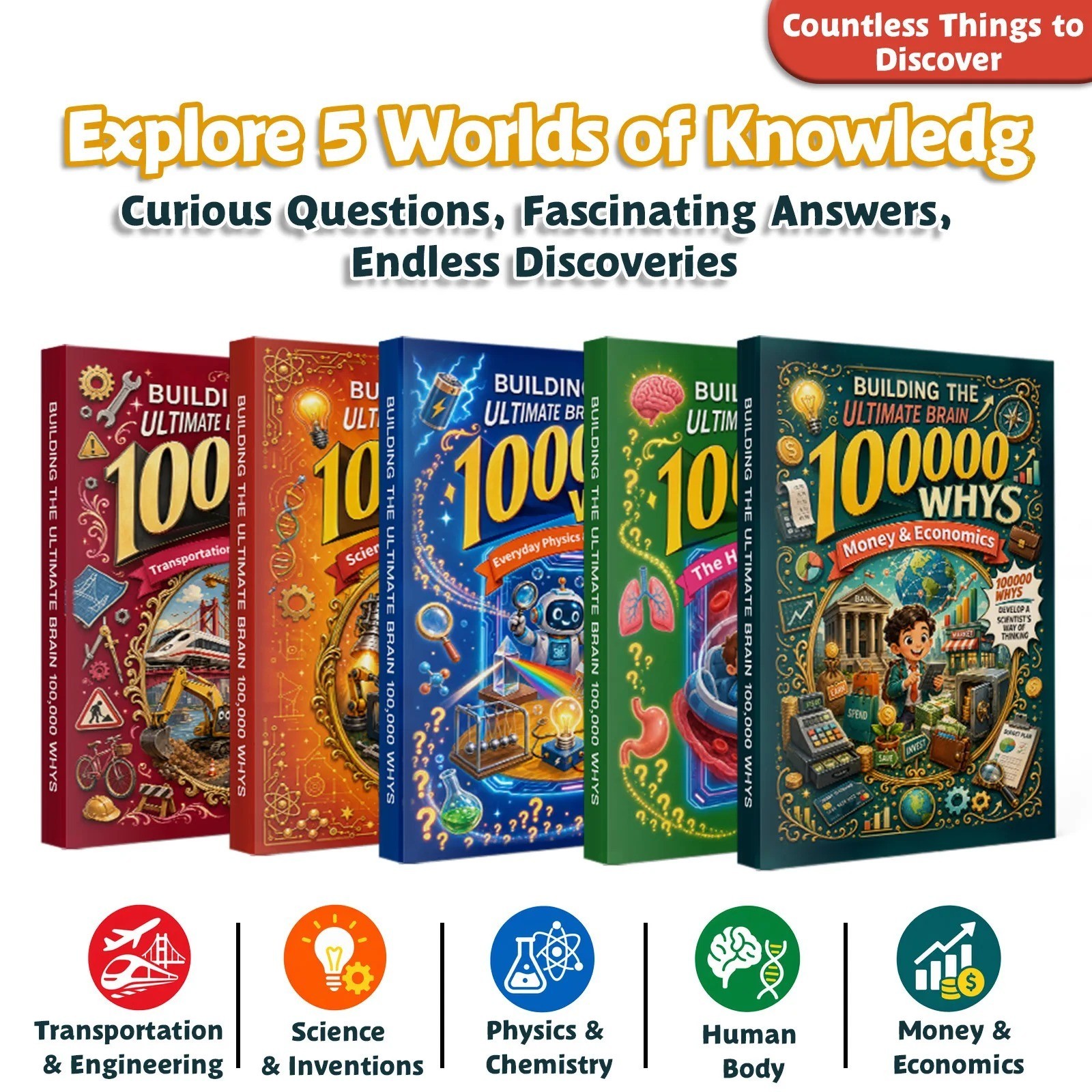 5-Book 100000 Whys Future World Exploration Set , Human Body, Science&Technology