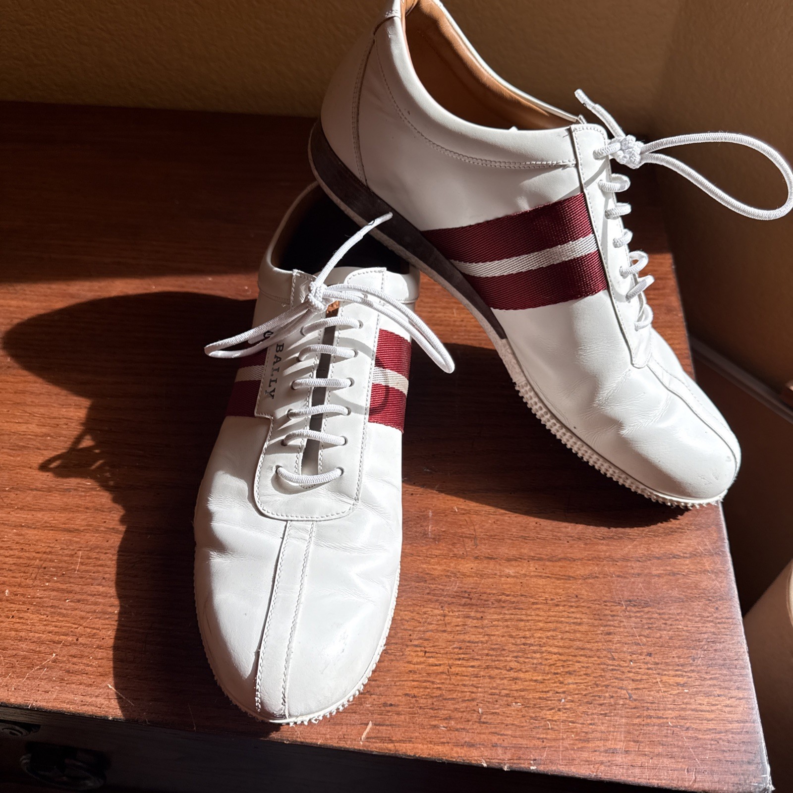 Bally Men Shoes White Frenz Freenew Leather Stripe Sneakers Size 12