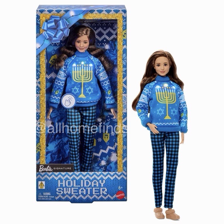 Barbie Signature Ugly Holiday Sweater Blue LightUp Hanukkah Menorah 2026 - NEW