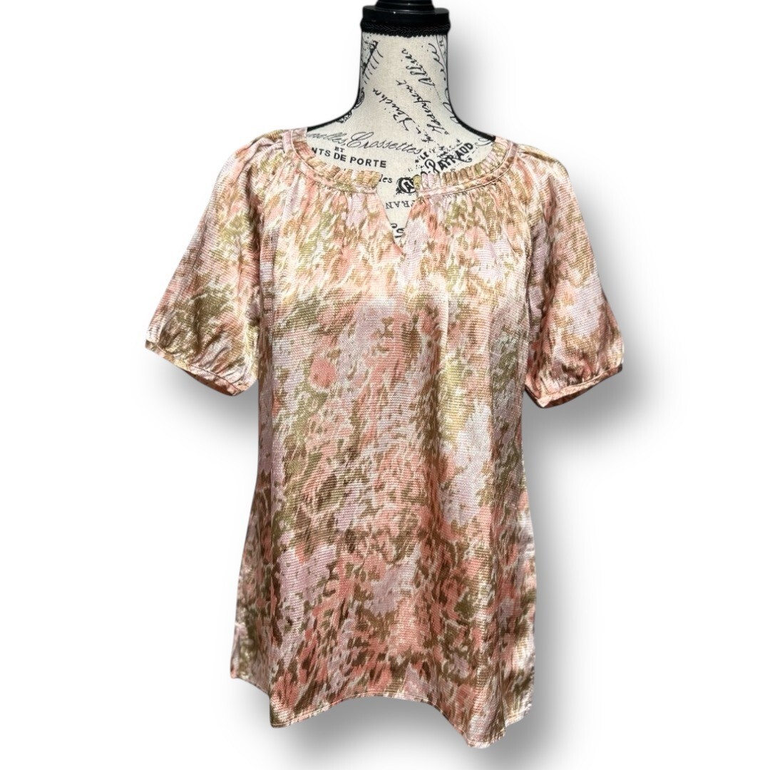 New Talbots Pink Satin Floral Ruffle Neck Blouse Romantic Cottagecore Petite S