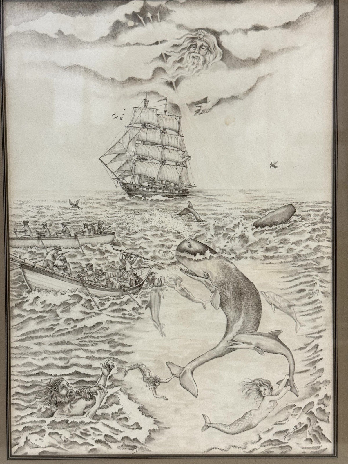 Vintage Gloria Scheib Fantasy Maritime Drawing Signed Framed Dated 1981 Vintage Gloria Scheib Fantasy Maritime Drawing Signed Framed Dated 1981