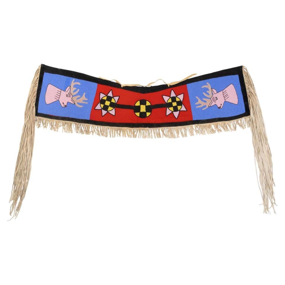 Old Native American Handmade Beaded Deer Antler Saddle Bag Western Hide Fringe